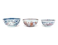 Three Chinese Export Famille Rose Porcelain Bowls