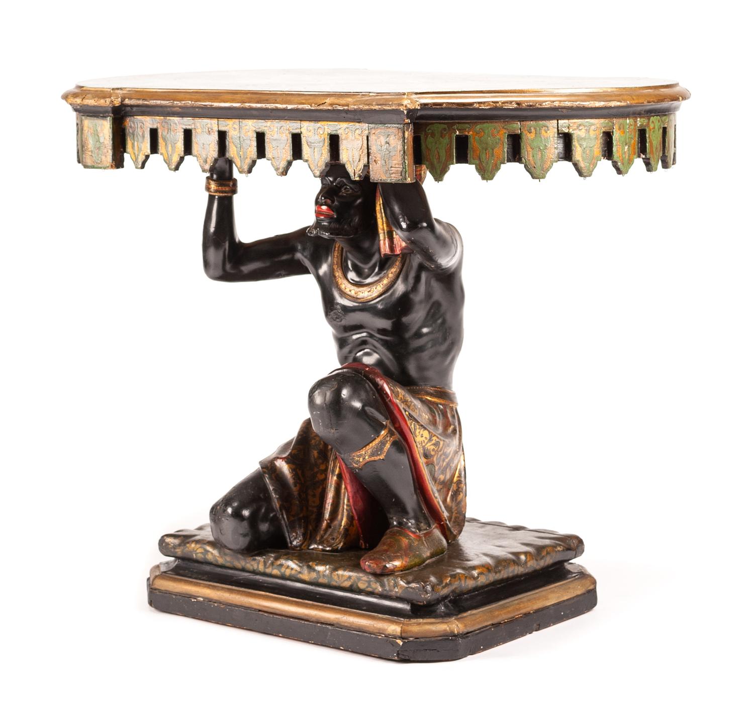 A Venetian Polychromed Figural Table Height 31 1/2 x width 39 1/2 x depth 25 inches. — 19TH CENTURY