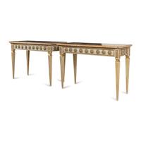 A Pair of Italian Neoclassical Painted and Parcel Gilt Console Tables