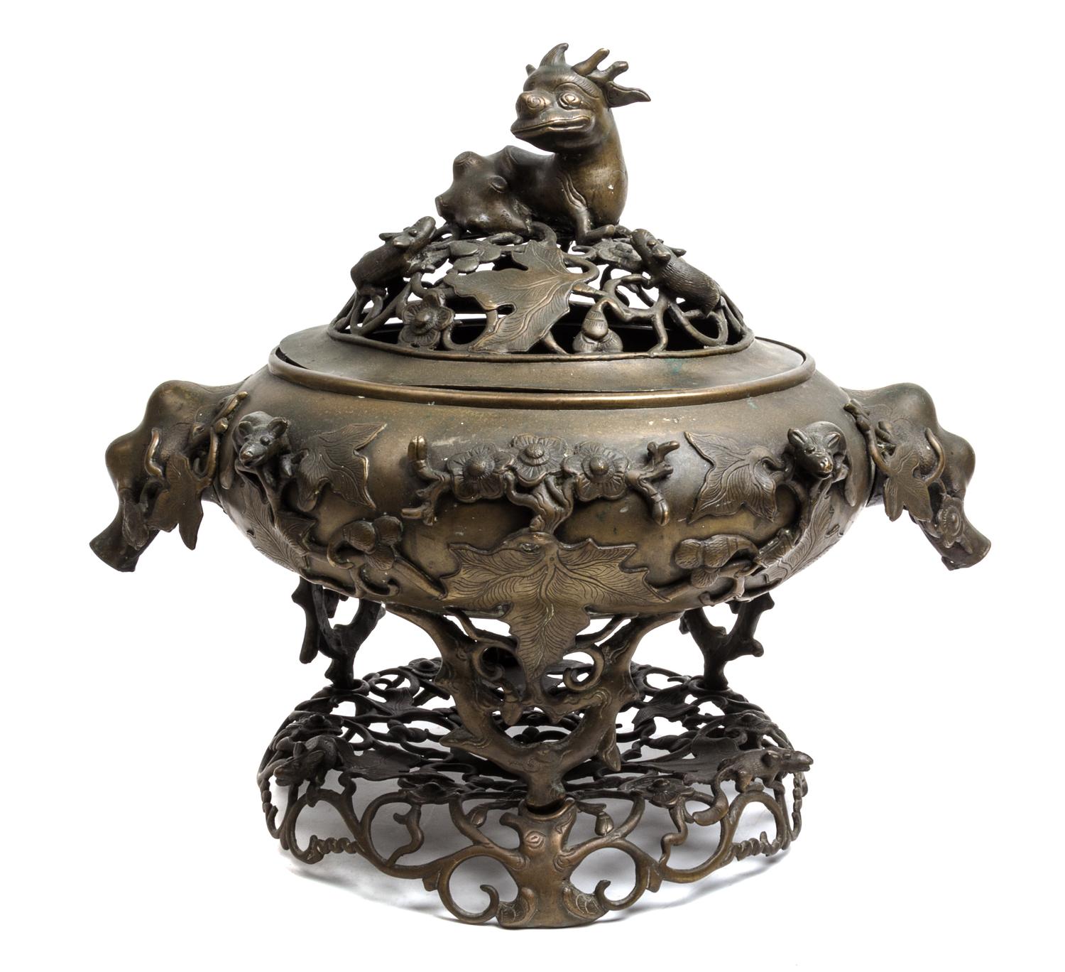 A Chinese Bronze Covered Censer Height 15 1/2 inches. — LATE 19TH CENTURY