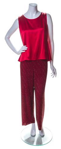 A Bill Blass Red Silk and Beaded Pant Ensemble, Size 14.