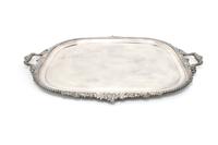 A Regency Silverplate Tray, Sheffield, Length 28 inches.