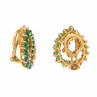 Diamond, Synthetic Emerald, and Yellow Gold Earrings