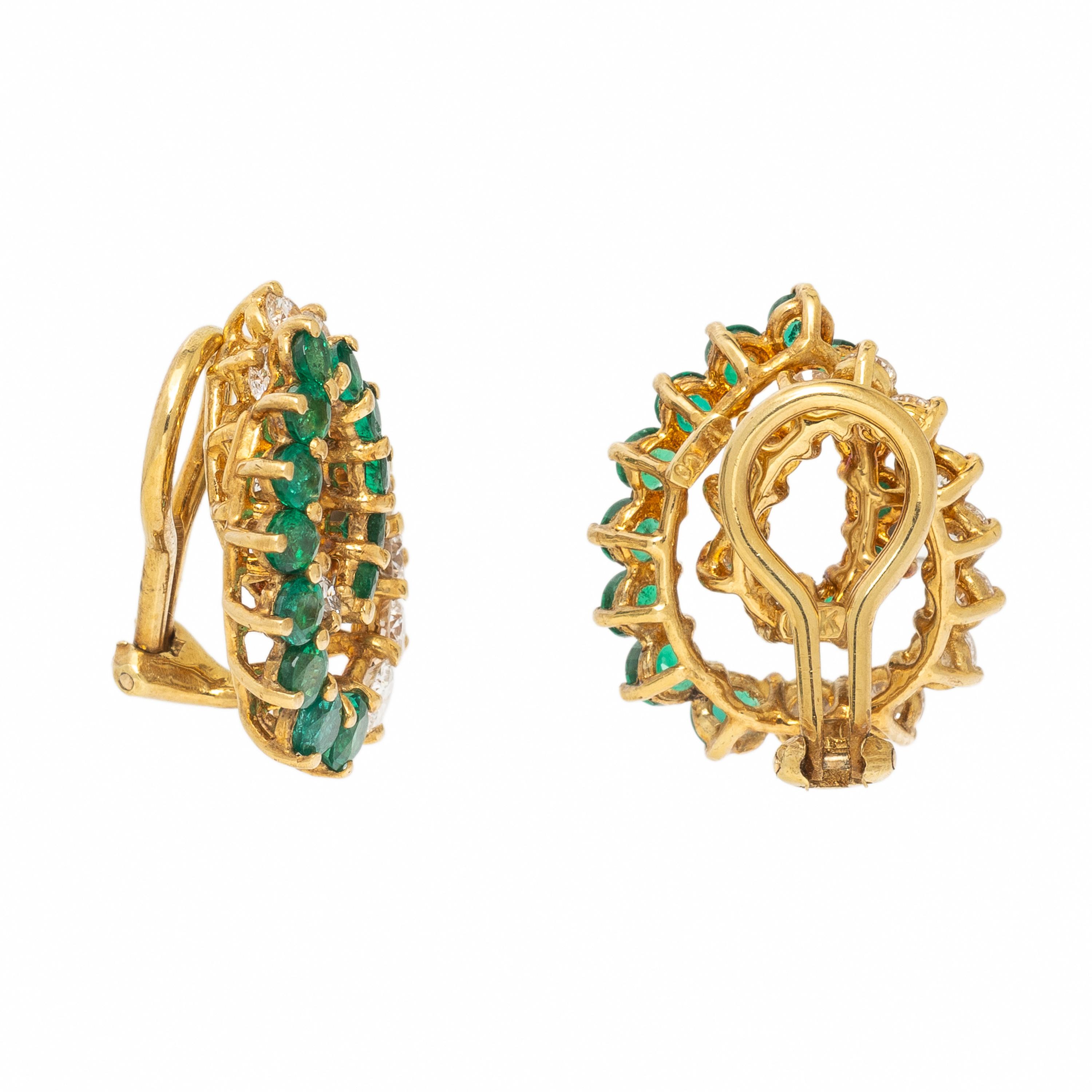 Diamond, Synthetic Emerald, and Yellow Gold Earrings