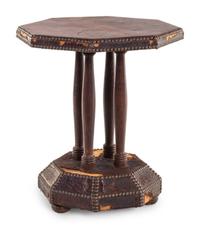 A Continental Leather and Nailhead Decorated Oak Side Table