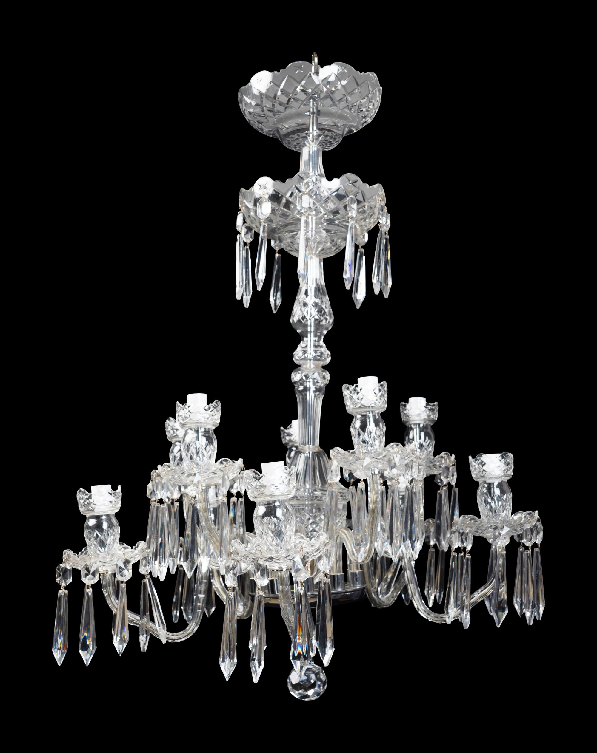 A Waterford Cut-Glass Ten-Light Chandelier — 20TH CENTURY