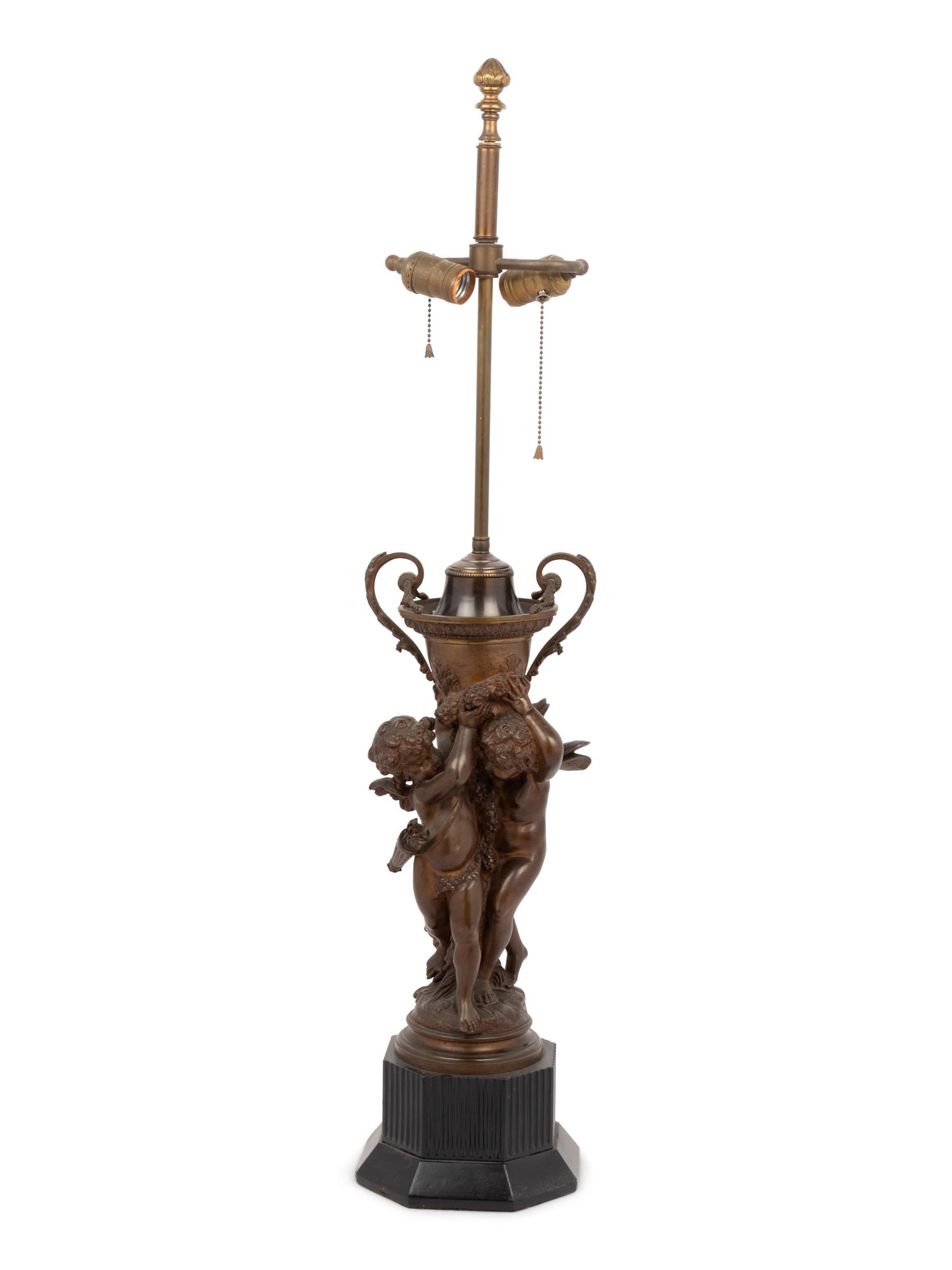 A Continental Bronze Figural Group Mounted as a Lamp