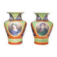 A Pair of Hand-Painted and Parcel-Gilt Porcelain Vases
