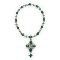 Emerald, Diamond, and White Gold Necklace