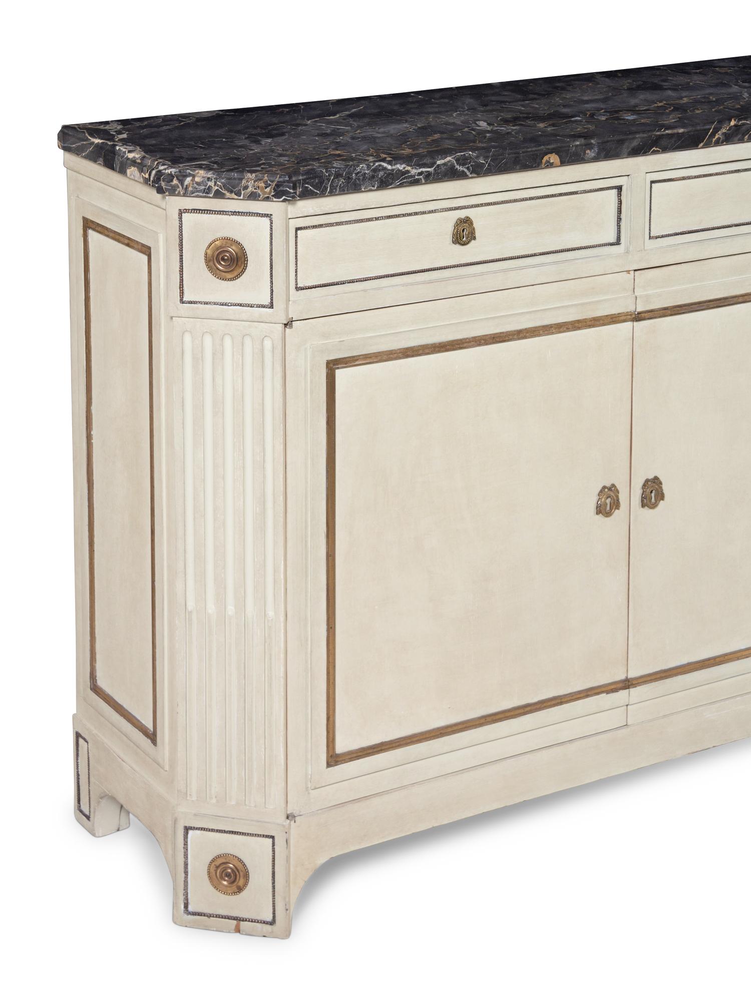 A Louis XVI Style Painted Marble-Top Serving Cabinet