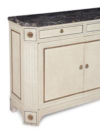 A Louis XVI Style Painted Marble-Top Serving Cabinet