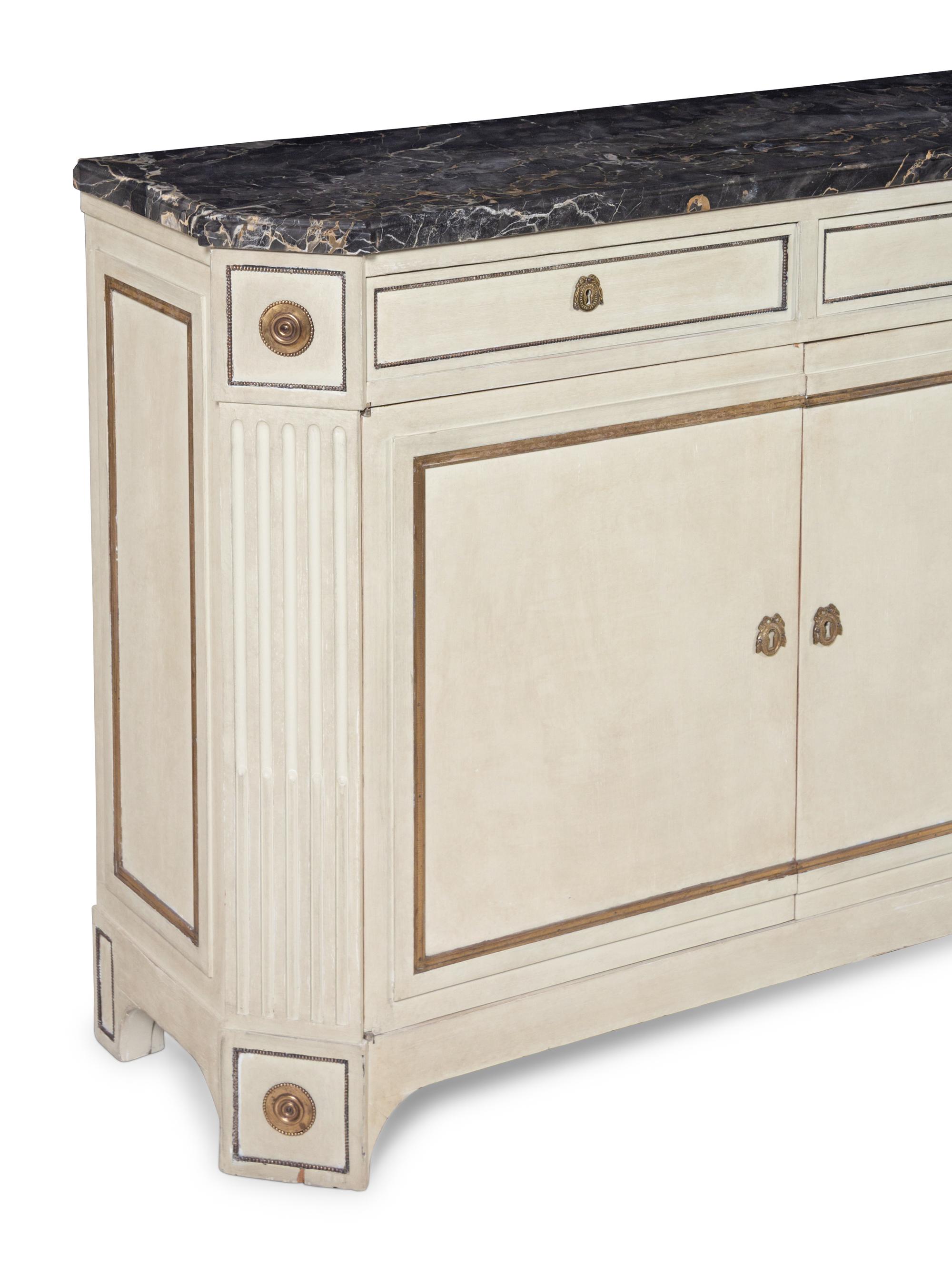 A Louis XVI Style Painted Marble-Top Serving Cabinet