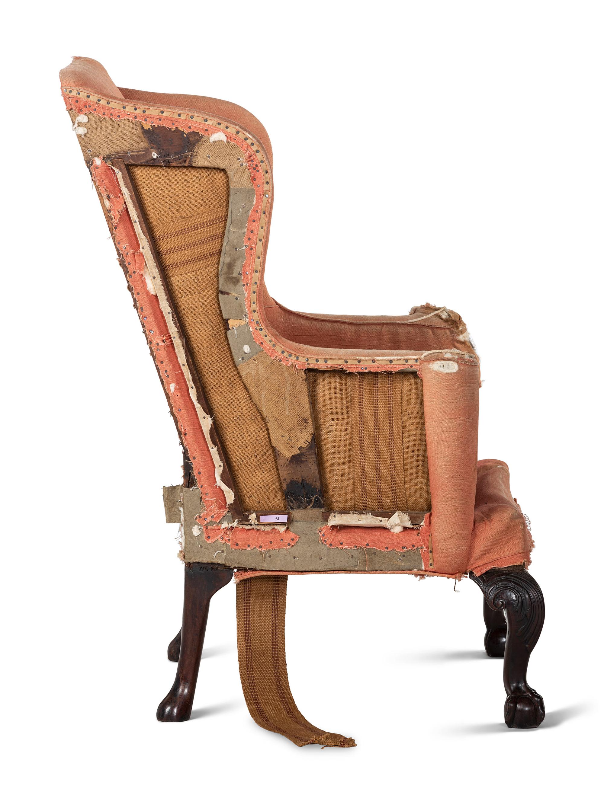 A George II Carved Mahogany Claw-and-Ball Foot Easy Chair