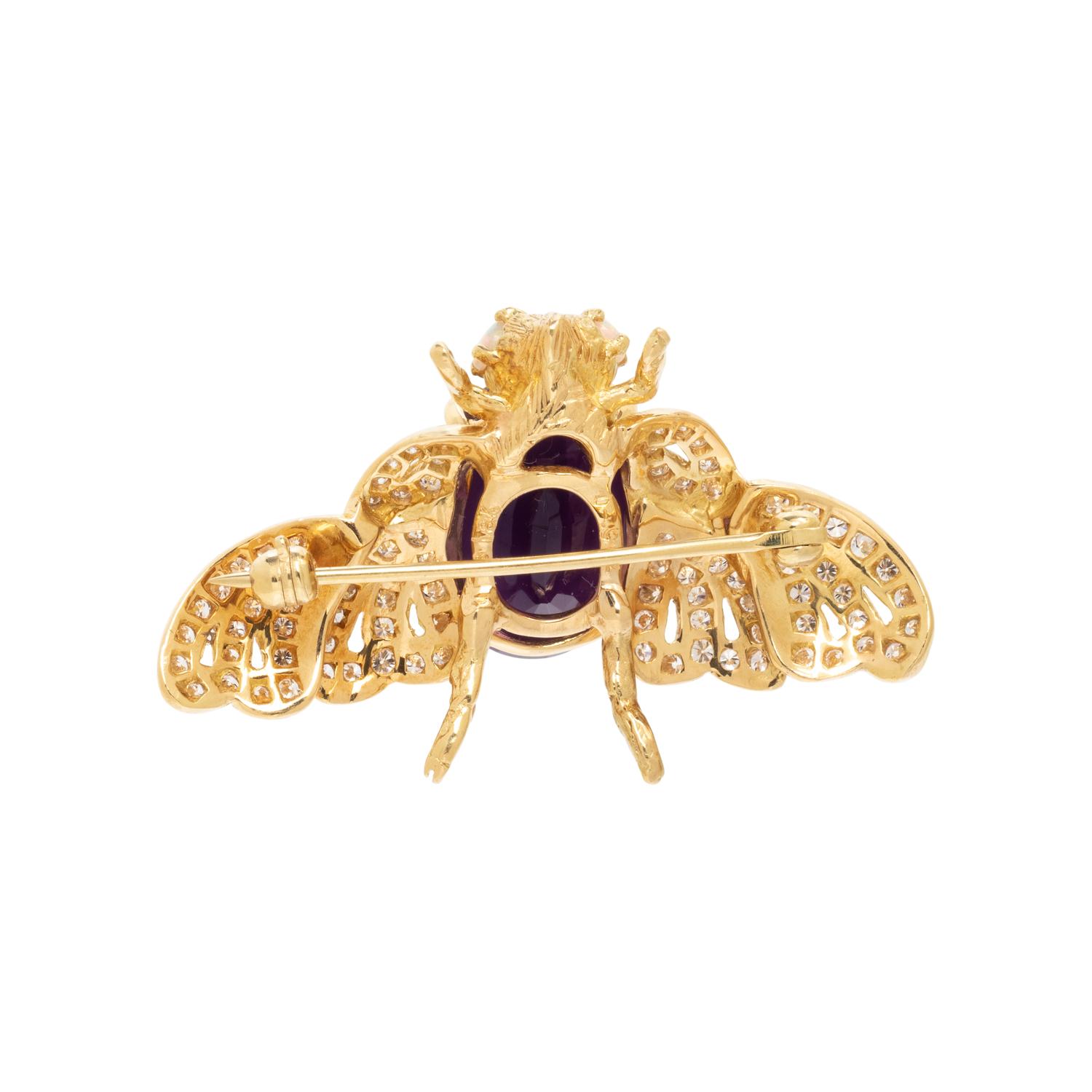 AMETHYST, OPAL AND DIAMOND BEE BROOCH