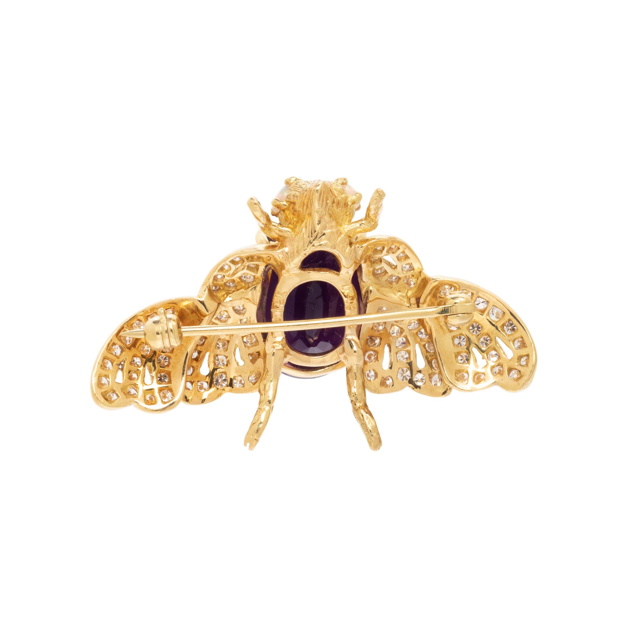 AMETHYST, OPAL AND DIAMOND BEE BROOCH