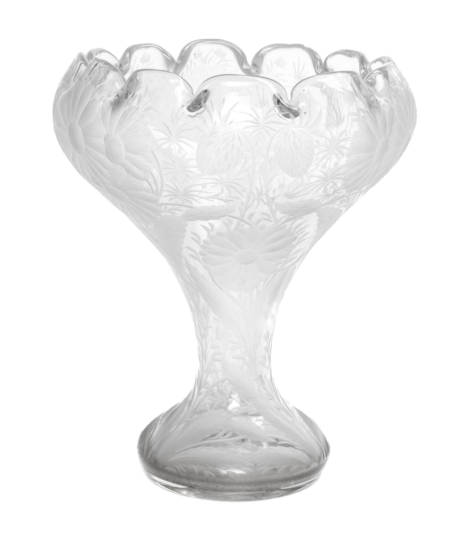 A Wheel Cut Glass Vase Height 9 1/2 inches.