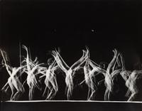 Stroboscopic image of tumbling sequence performed by Danish men's gymnastics team , NY, 1948