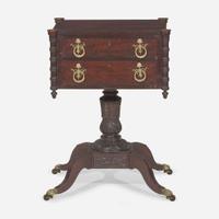 A Classical carved mahogany and rosewood work table Attributed to Anthony G. Quervelle (1789-1856), Philadelphia, PA, circa 1820