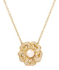 An 18 Karat Yellow Gold, Cultured Pearl and Diamond Floral Motif Necklace, 6.90 dwts.