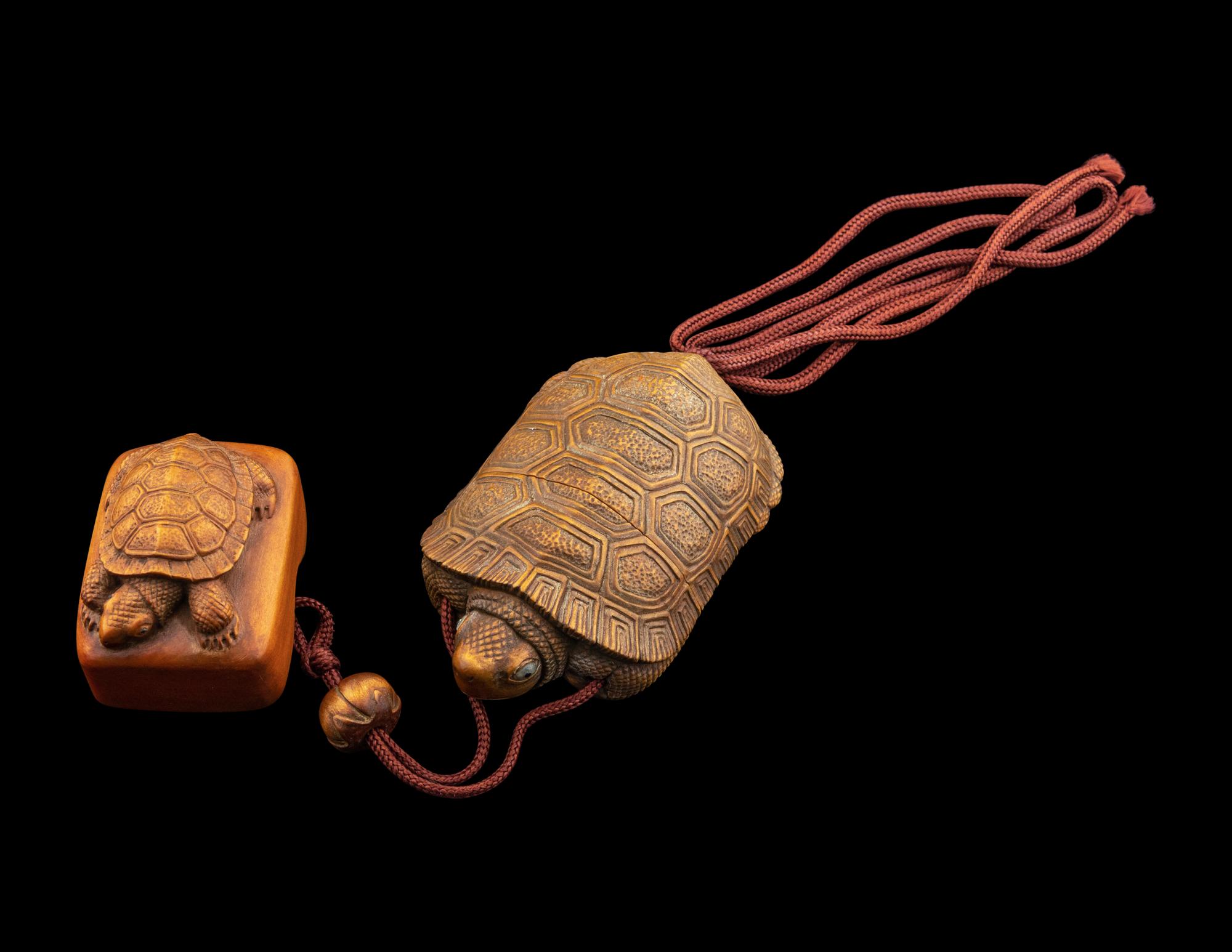 A Japanese Carved Boxwood 'Tortoise' Inro