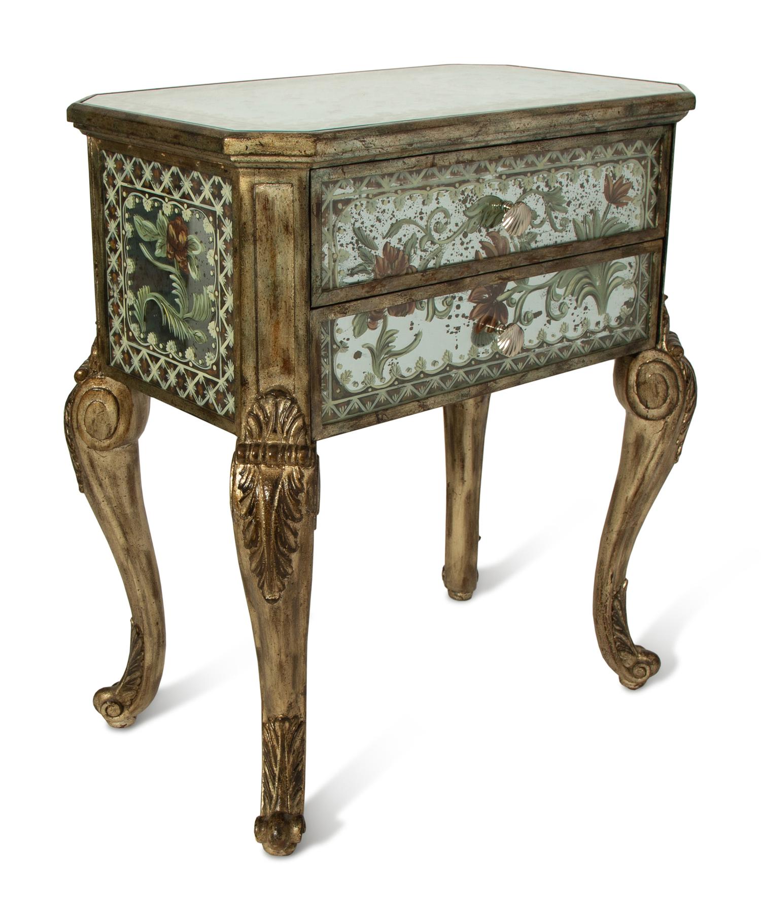 A Venetian Style Eglomise Glass Two Drawer Cabinet — EARLY 20TH CENTURY