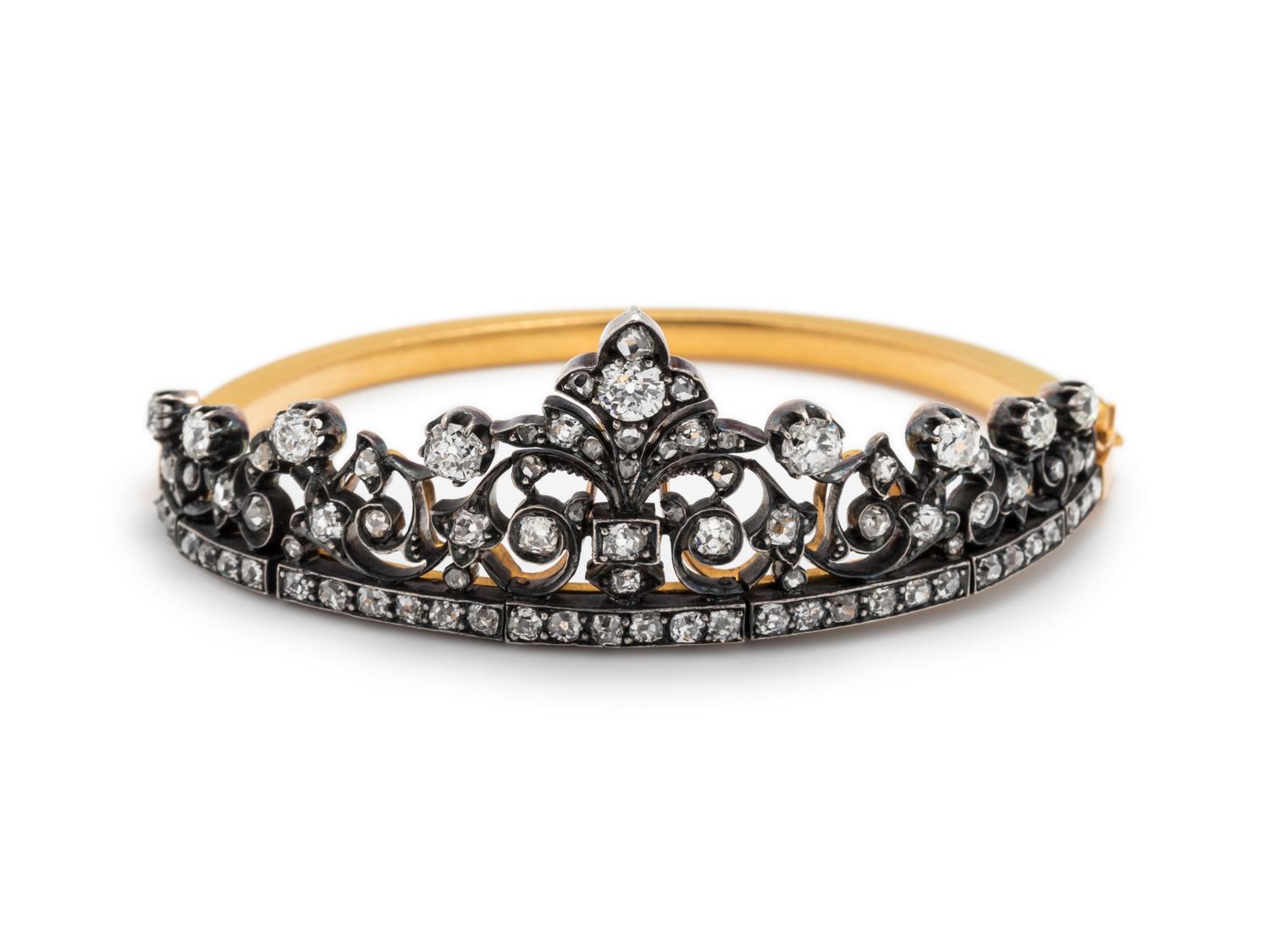 ANTIQUE, FRENCH, DIAMOND BANGLE BRACELET