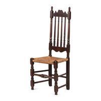 A William and Mary Turned and Carved Maple Bannister Back Rush-Seat Side Chair