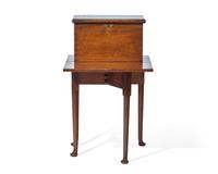 A Queen Anne Walnut Bottle Case on Stand with Drop Leaf