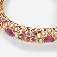 A 14K Yellow Gold, Pearl, and Ruby Bracelet