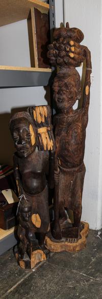 Two African Carved Wood Figures. Height of taller 42 inches.
