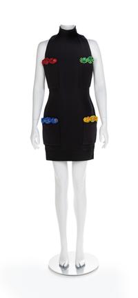 Atelier Versace Black Silk Dress with Embroidered Pockets, 1990s No size label