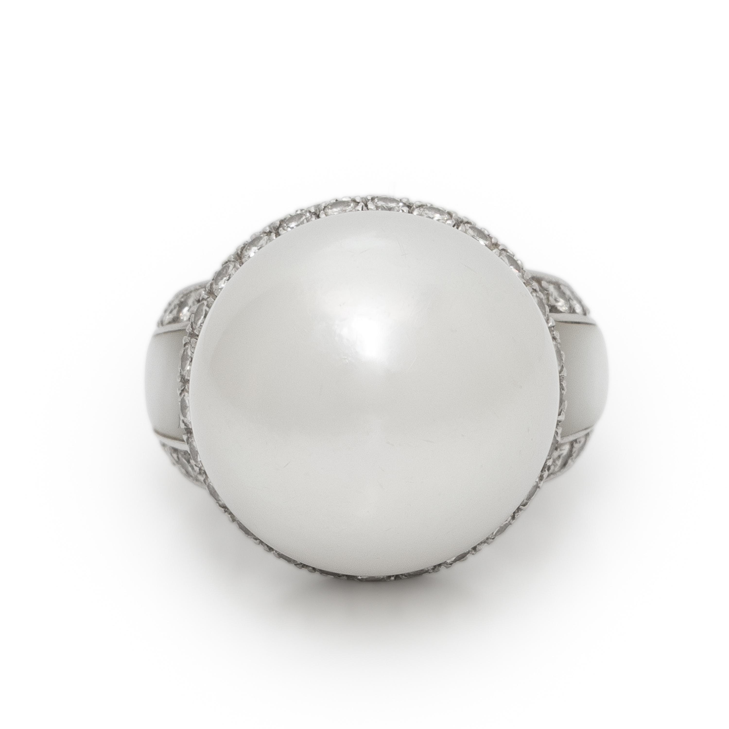 Cultured Pearl, Mother-of-Pearl, Diamond, and White Gold Ring