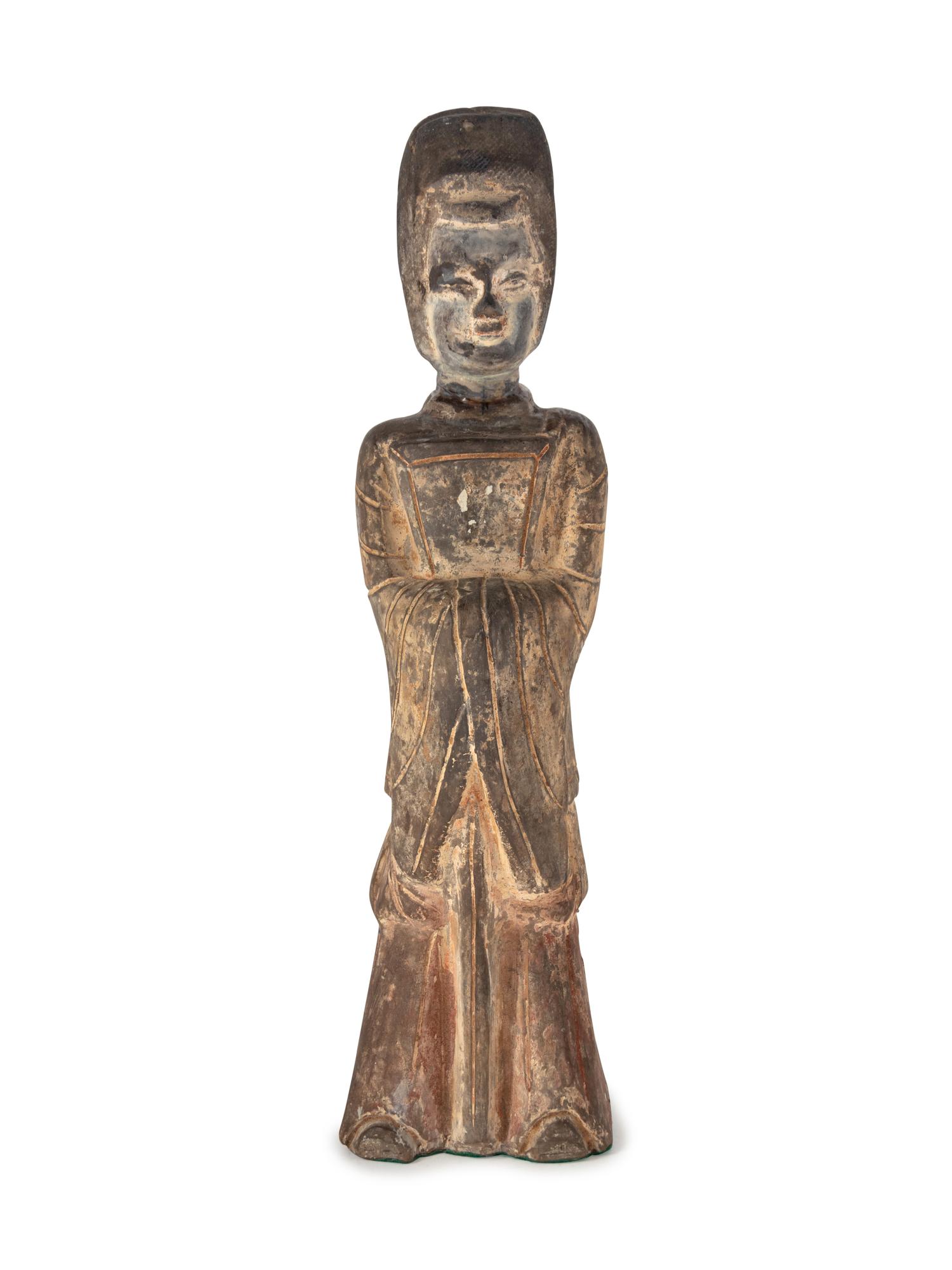 A Chinese Painted Grey Pottery Figure