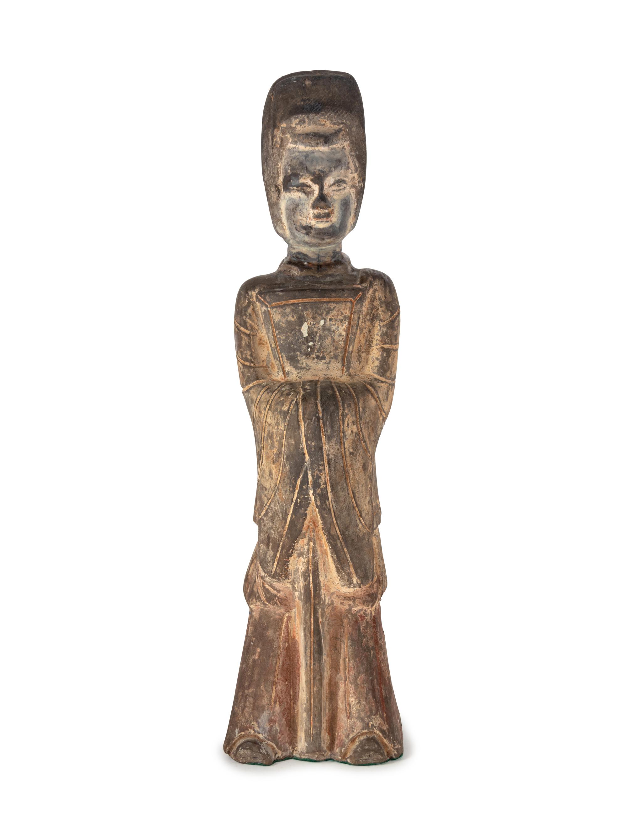 A Chinese Painted Grey Pottery Figure