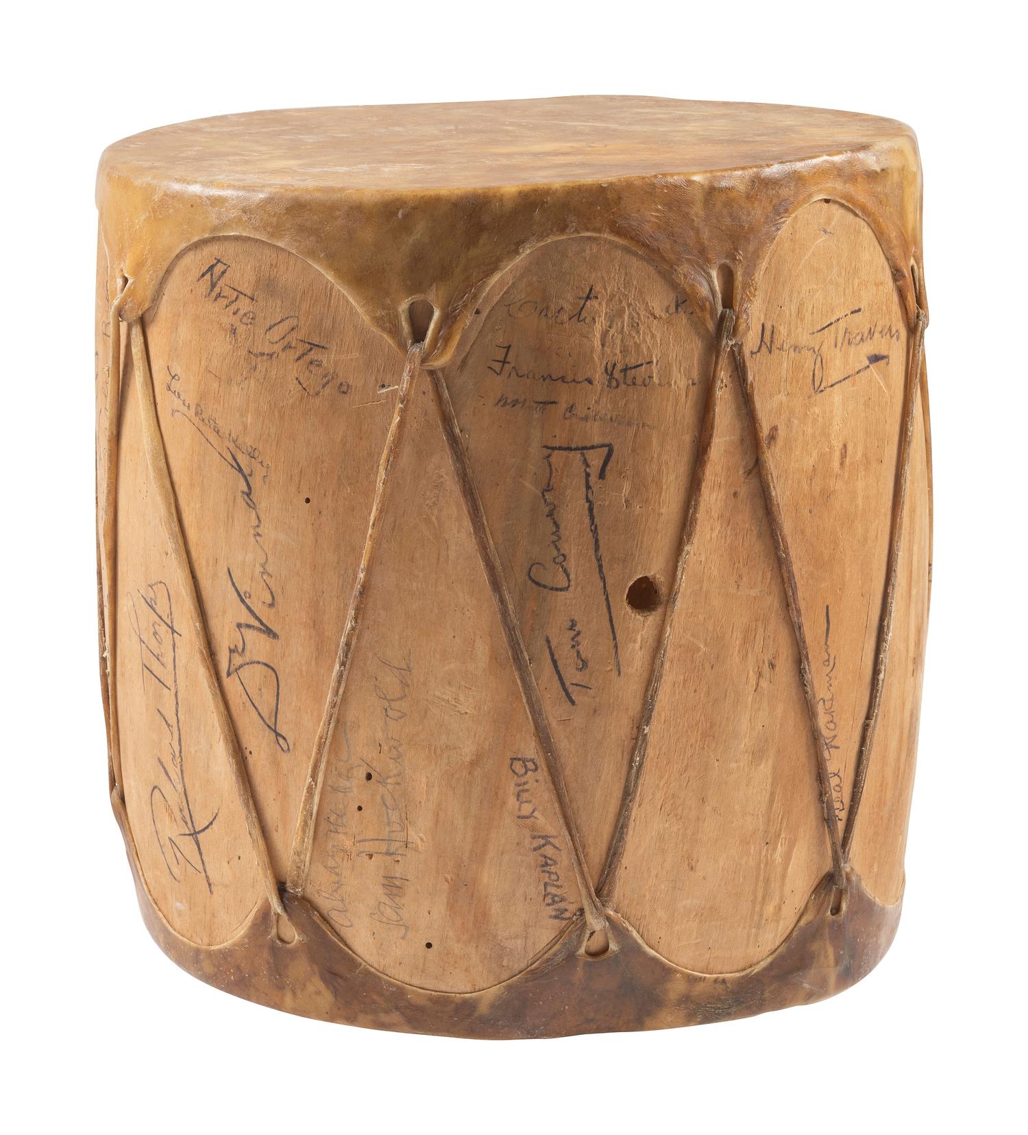 REAGAN, Ronald (1911-2004). Prop drum likely from the feature film The Bad Man , signed by the cast and crew, including Ronald Reagan.