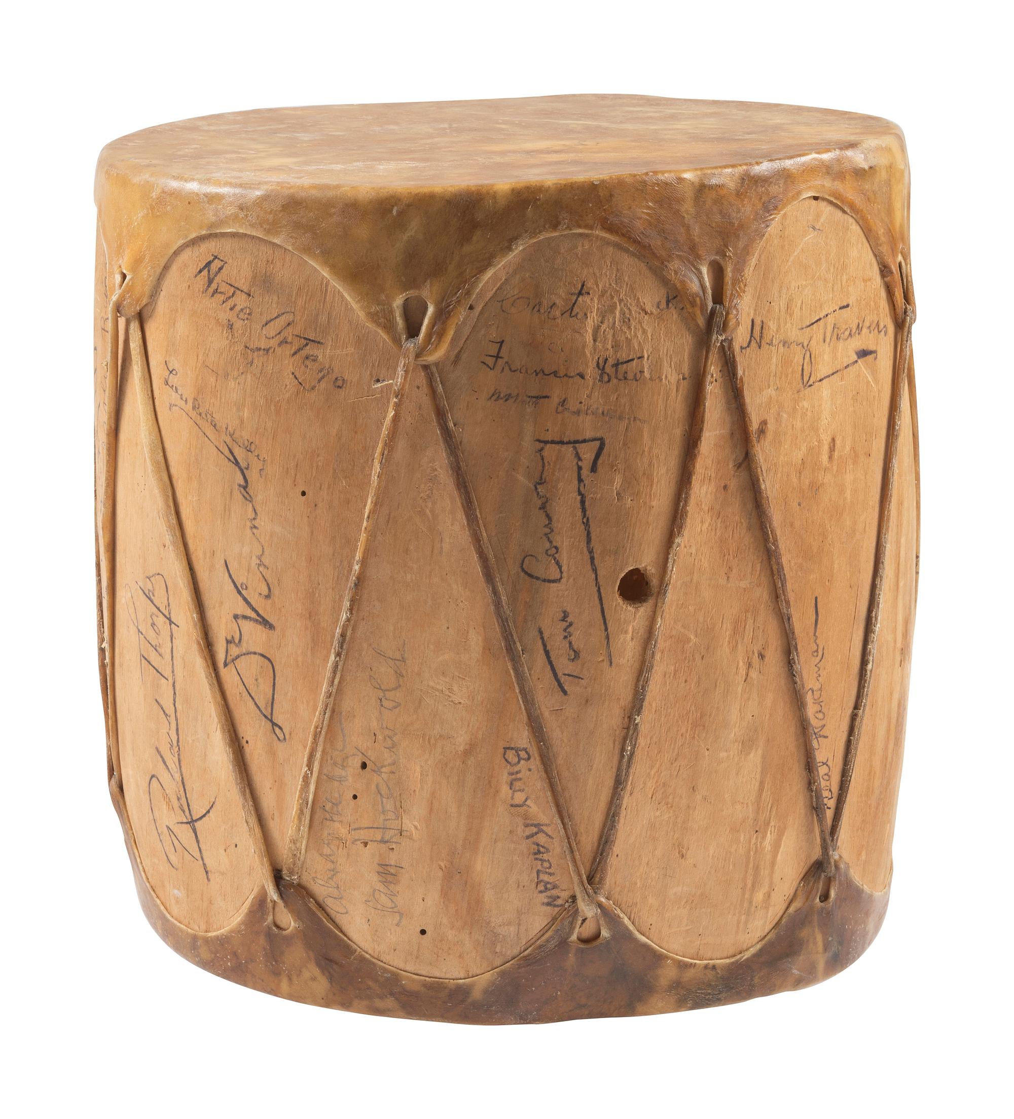 REAGAN, Ronald (1911-2004). Prop drum likely from the feature film The Bad Man , signed by the cast and crew, including Ronald Reagan.