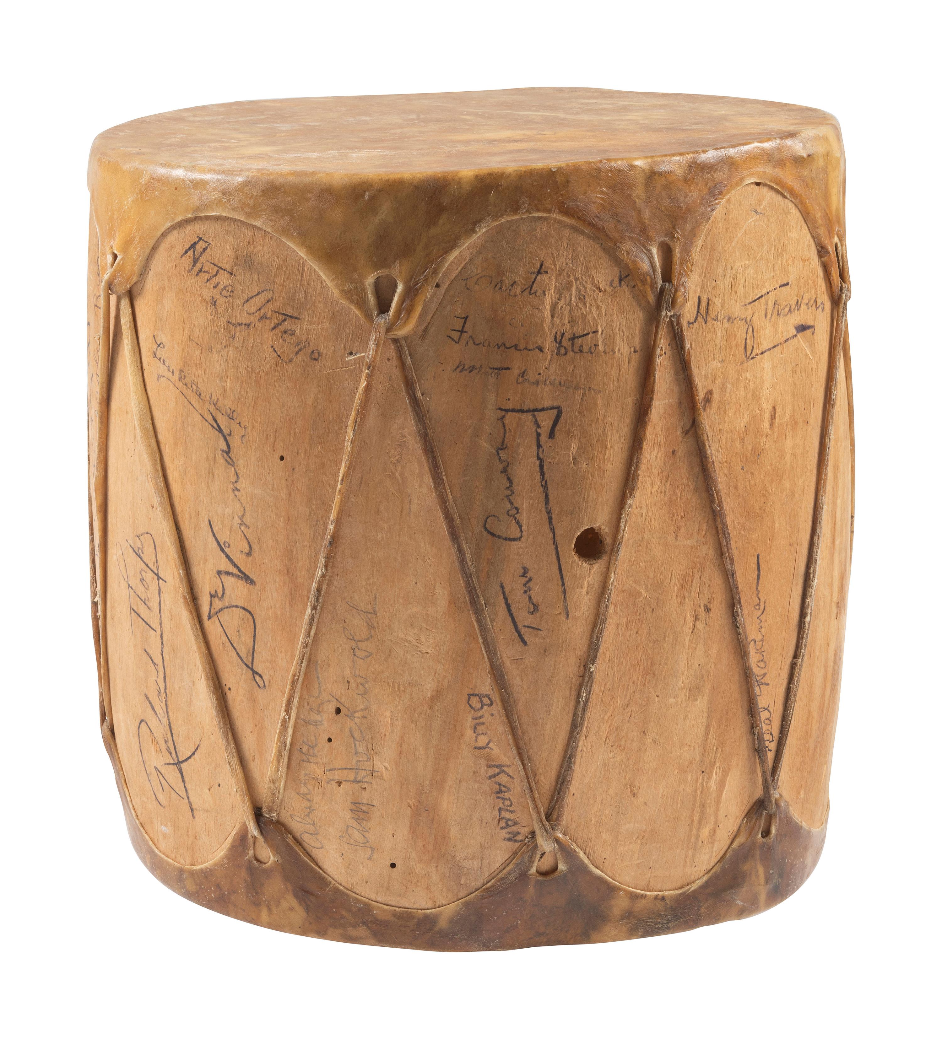 REAGAN, Ronald (1911-2004). Prop drum likely from the feature film The Bad Man , signed by the cast and crew, including Ronald Reagan.
