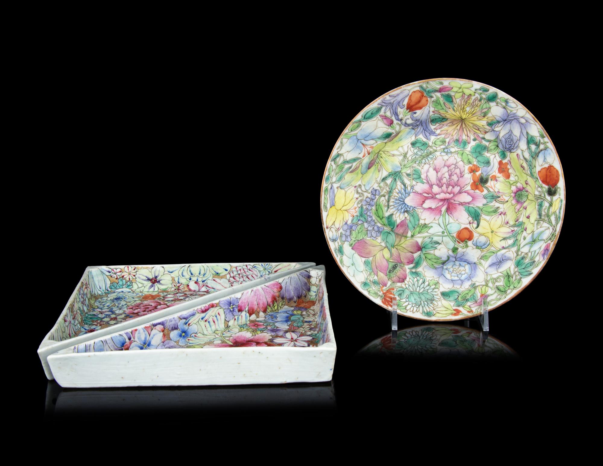 Three Chinese Famille Rose Porcelain 'Millefleur' Wares