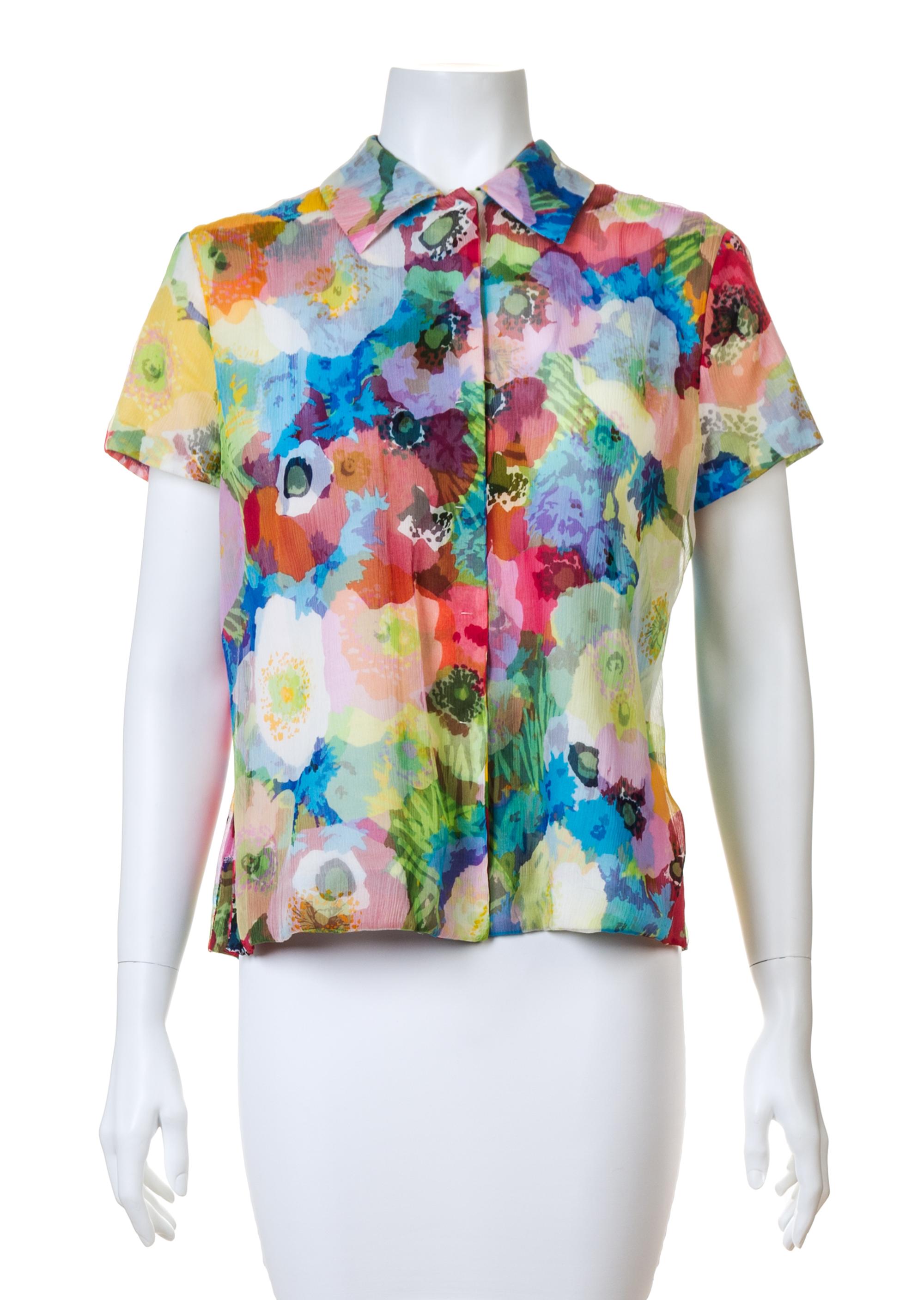A Moschino Bright Floral Cotton Print Jacket and Blouse, Jacket size 10, Blouse no size.
