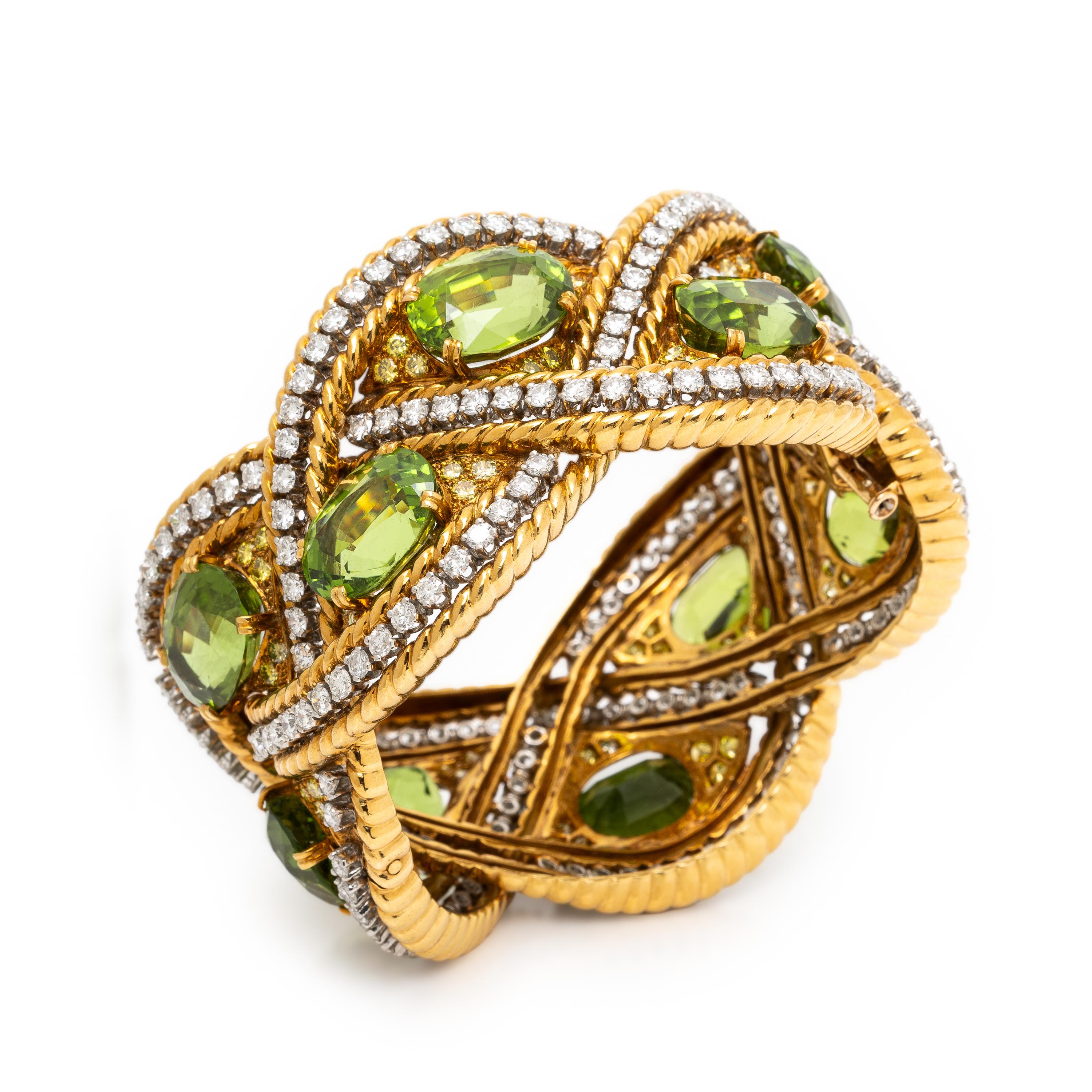 Verdura, Peridot, Diamond, Colored Diamond, and Yellow Gold Bracelet