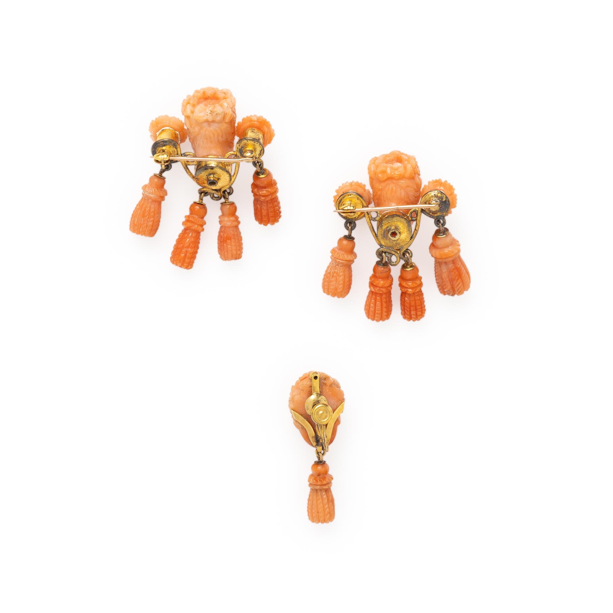 COLLECTION OF CARVED CORAL AND YELLOW GOLD JEWELRY