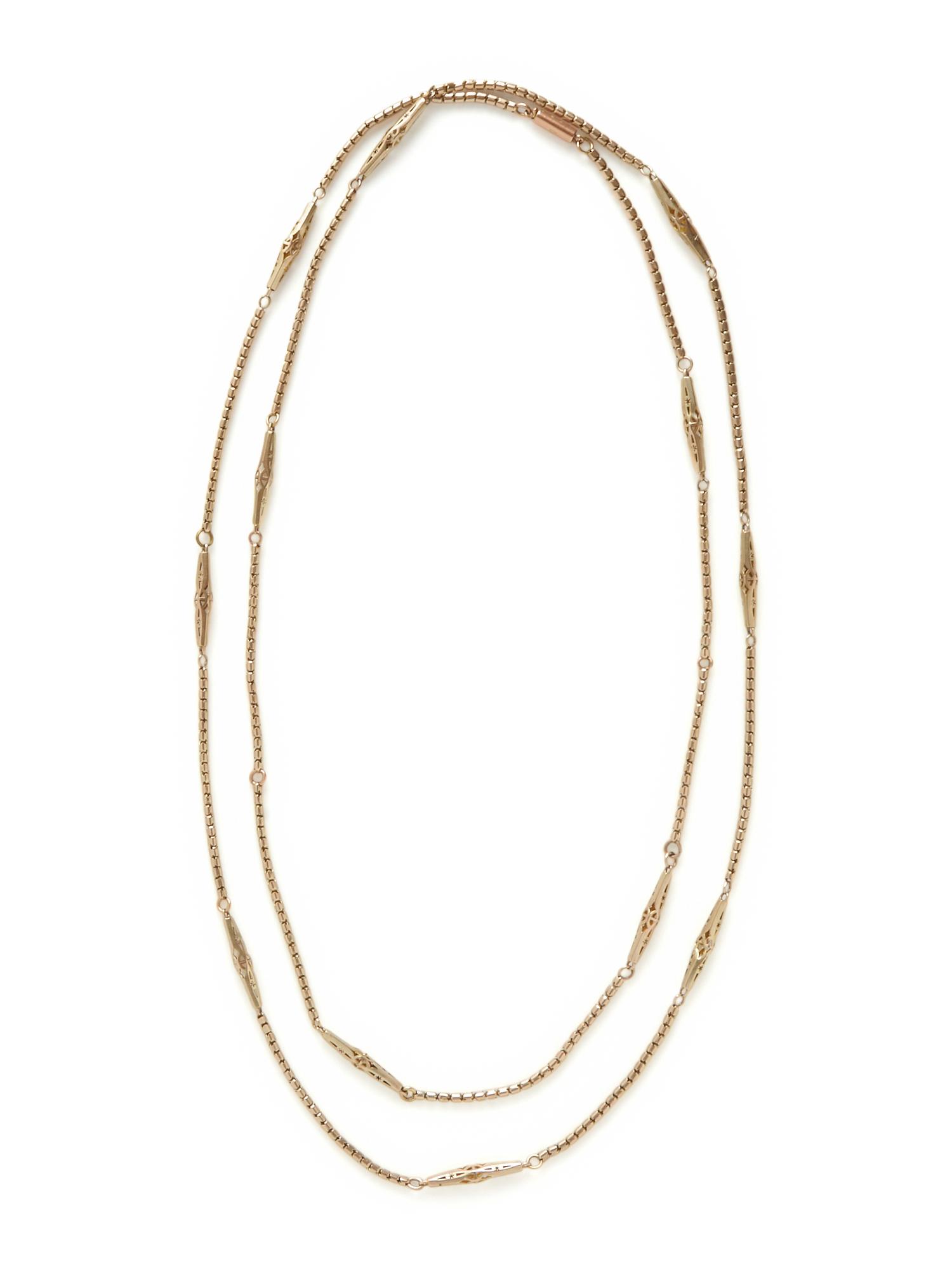 ANTIQUE, YELLOW GOLD LONG CHAIN NECKLACE