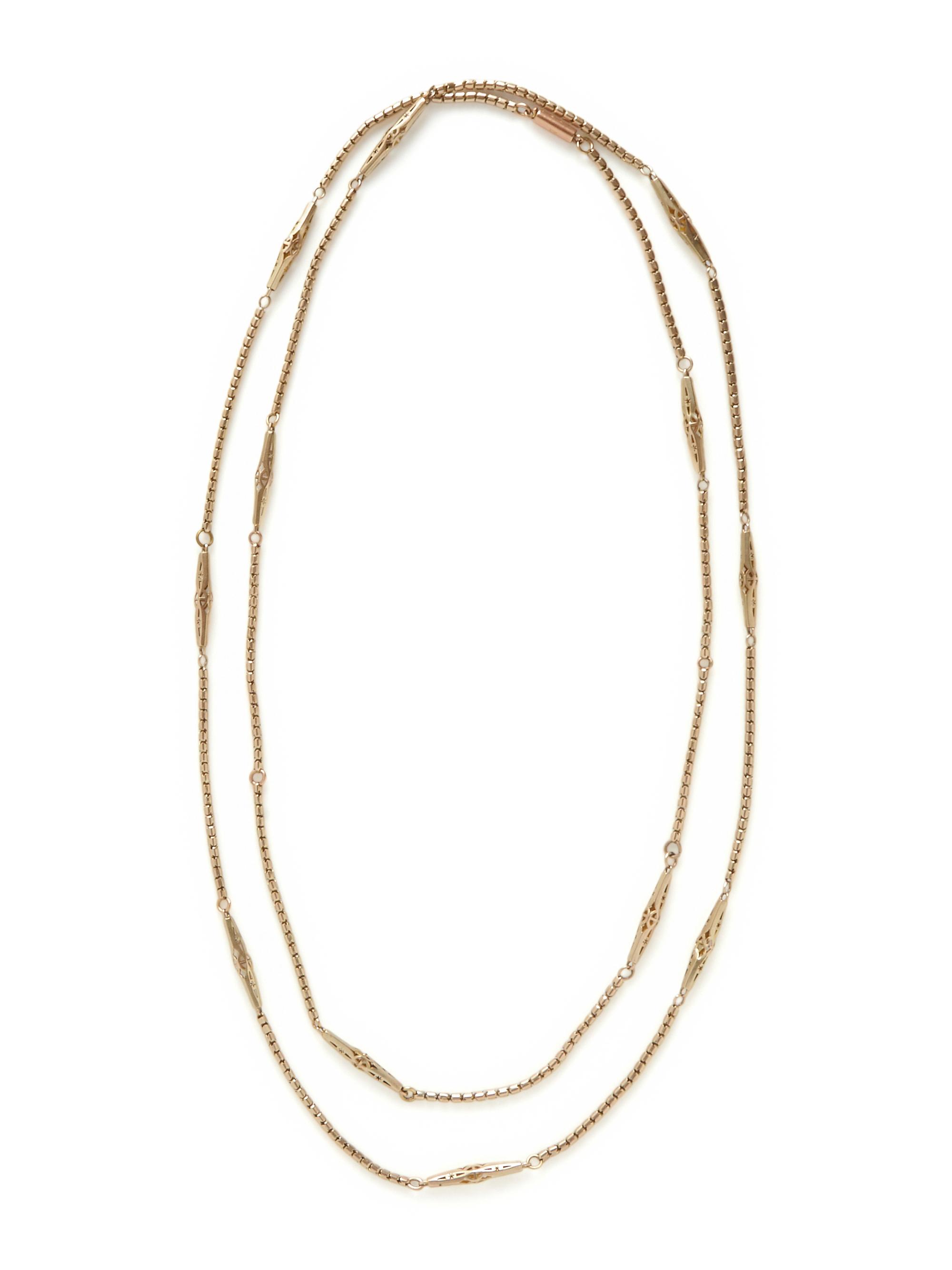 ANTIQUE, YELLOW GOLD LONG CHAIN NECKLACE