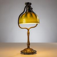 Tiffany Studios New York (American, 1880–1930) — Harp Table Lamp with Damascene Favrile shade, c. 1910