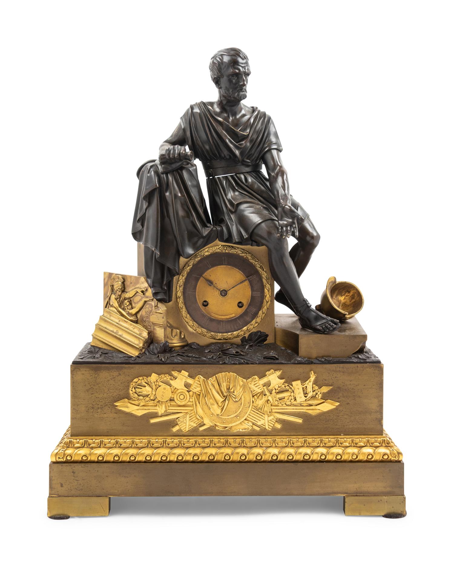 A French Gilt and Patinated Bronze Mantel Clock