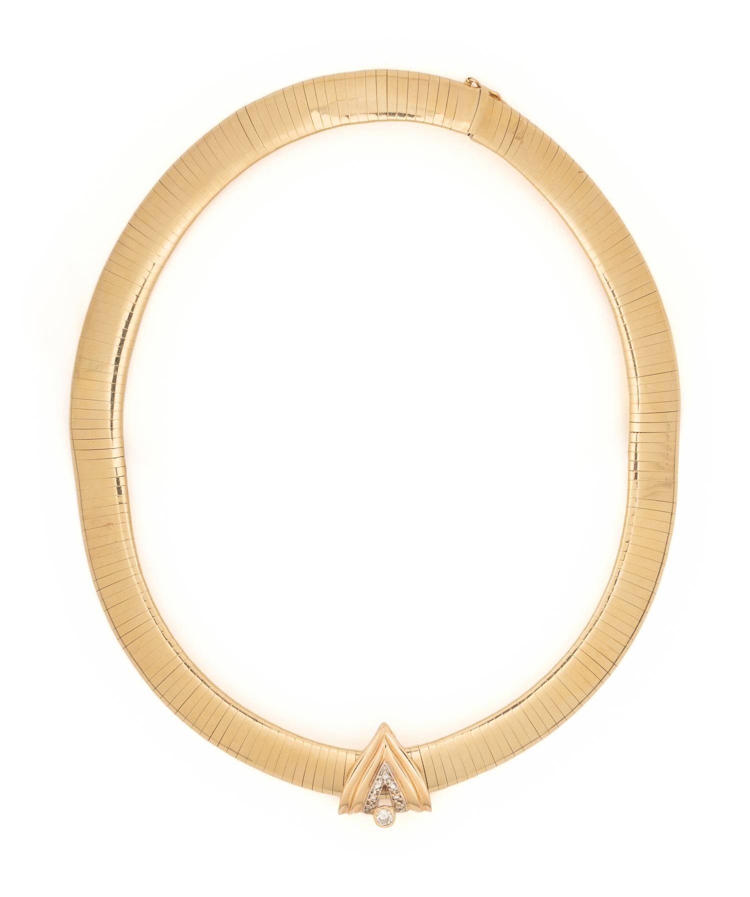 YELLOW GOLD AND DIAMOND OMEGA SLIDE NECKLACE