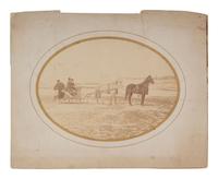 [WESTERN AMERICANA]. Albumen photograph featuring Tom Custer, Nellie Wadsworth, and William W. Cooke on a sleigh ride. Ca 1875.