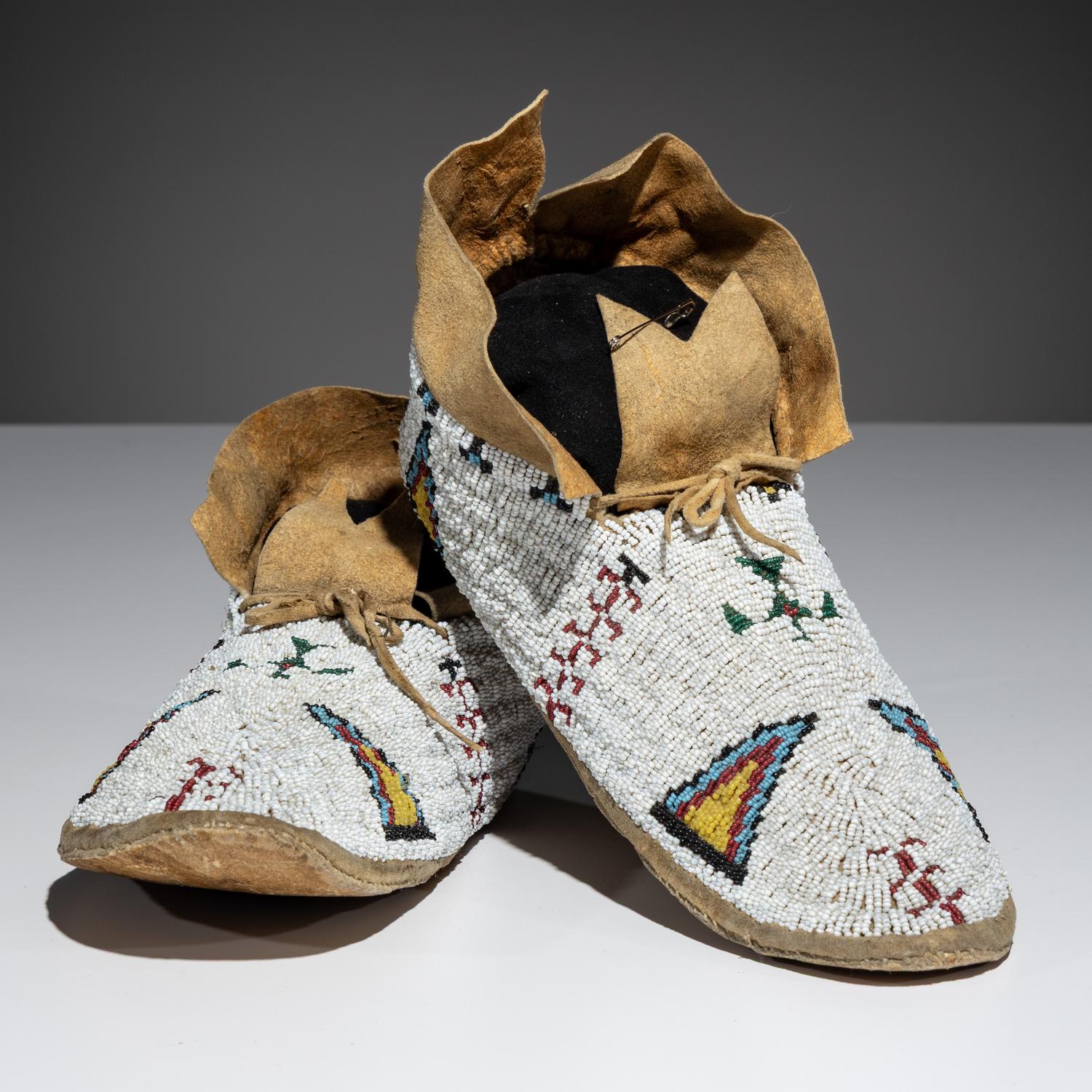 Cheyenne Beaded Hide Moccasins, with Thunderbirds