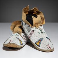 Cheyenne Beaded Hide Moccasins, with Thunderbirds