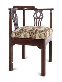 An Edwardian Boxwood-Strung Mahogany Corner Chair and a Similar Mahogany Corner Chair